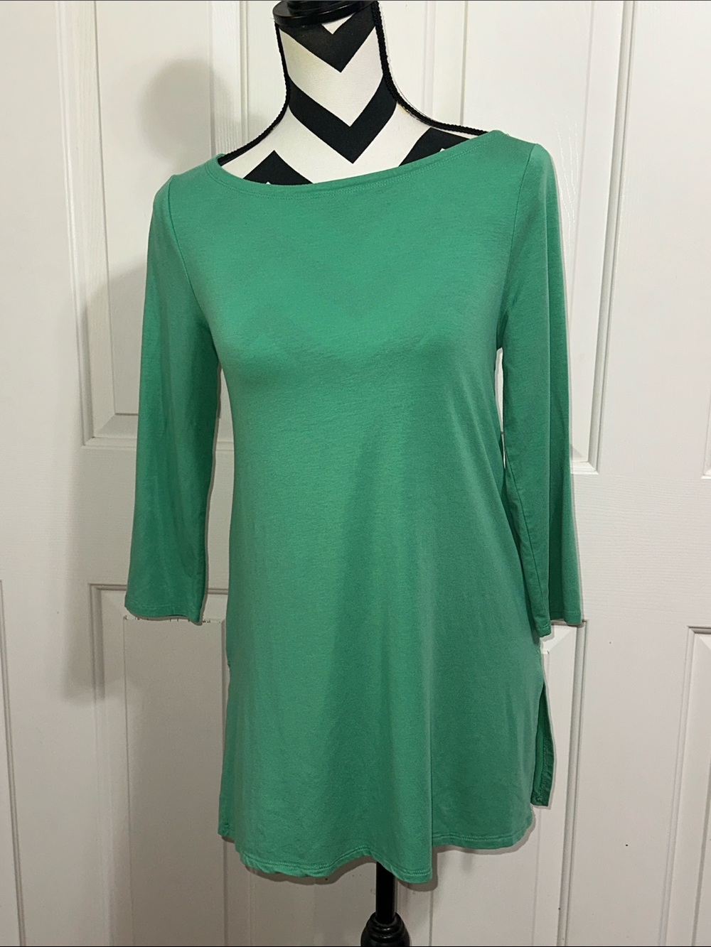 Eileen Fisher Emerald Green Boatneck Tunic Top